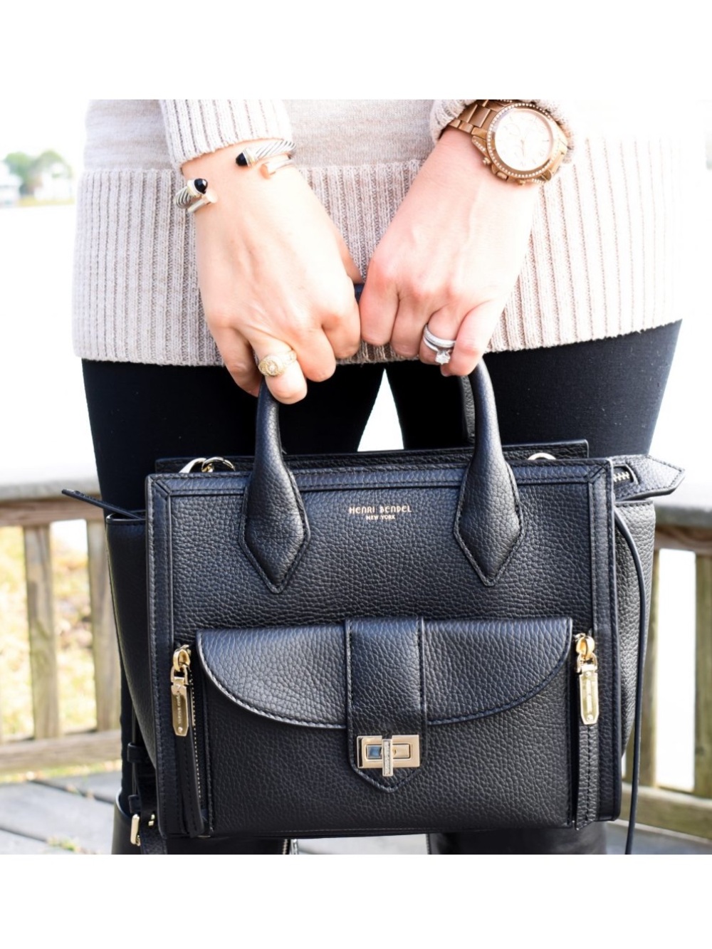 Henri Bendel Black Leather Gold Hardware Mini Rivington Bag Crossbody Purse